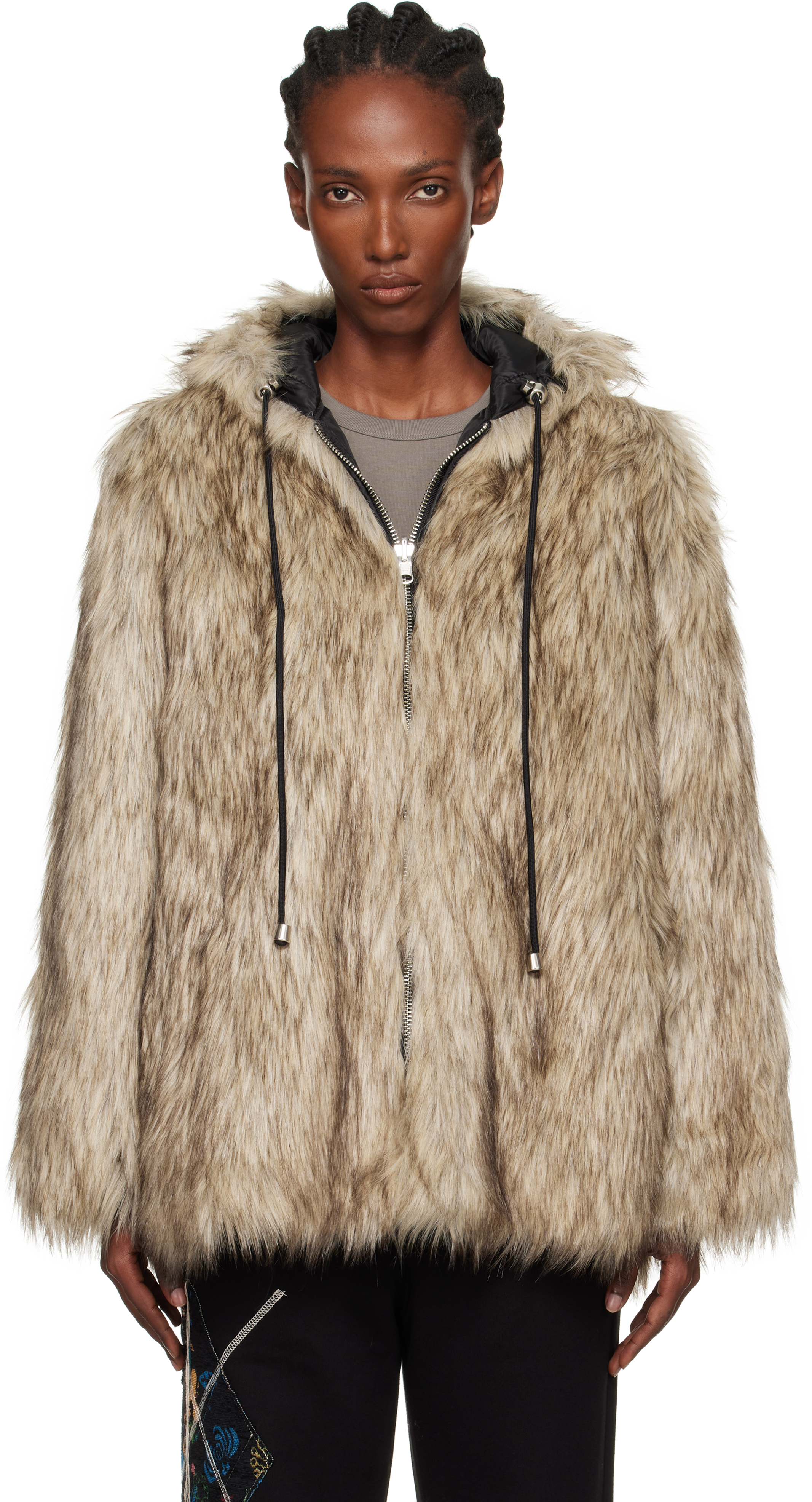 OPEN YY - Khaki Faux Fur Corduroy Earflap Cap