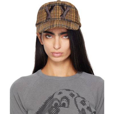 OPEN YY OPEN YY Beige & Brown 'Yy' Checkered Heart Bone Ball Cap