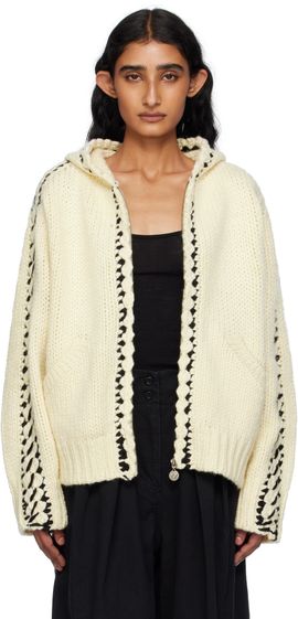 OPEN YY OPEN YY Beige Stitch Zip Up Knit Hoodie