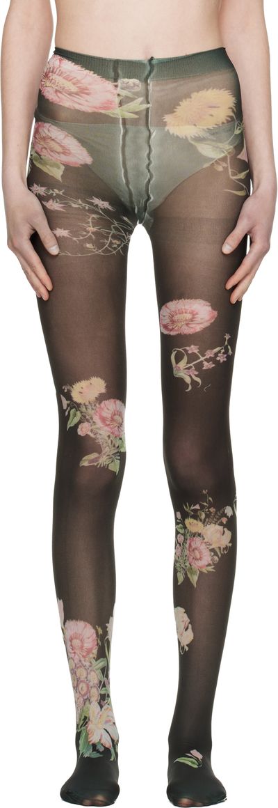 OPEN YY OPEN YY Black Floral Tights