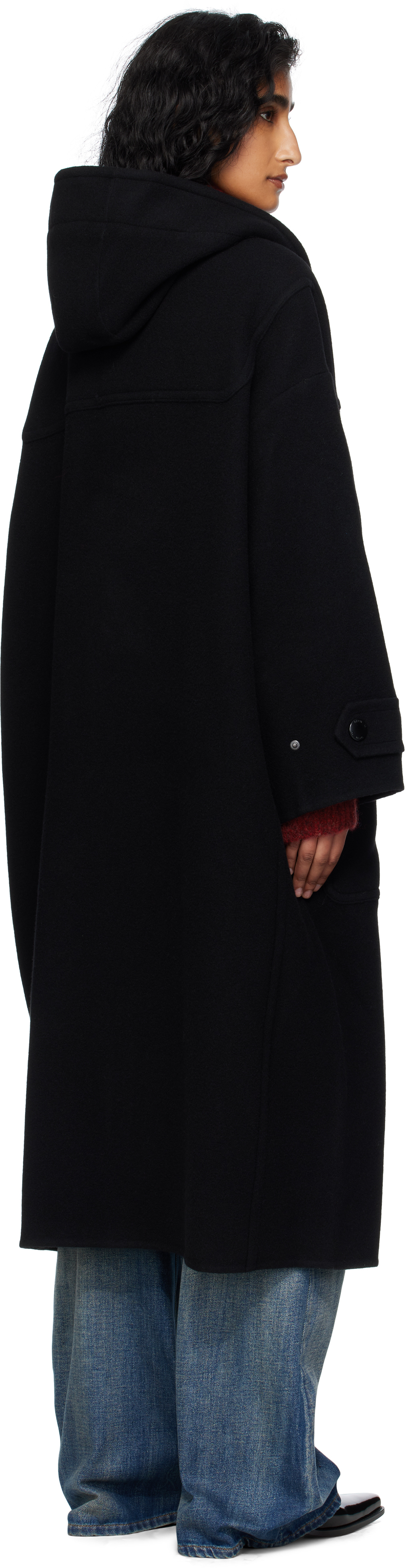 OPEN YY - Black Hooded Duffle Coat
