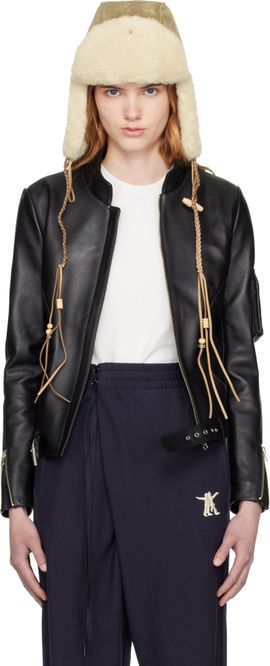OPEN YY OPEN YY Black Leather Radius Motor Jacket