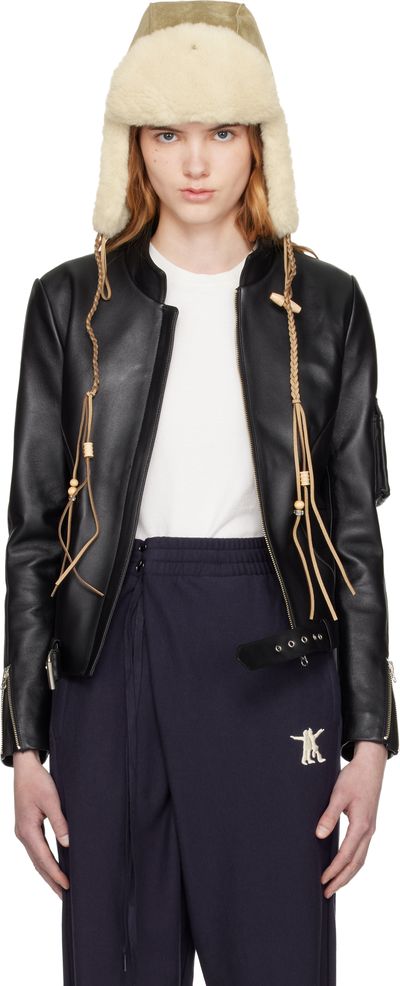 OPEN YY OPEN YY Black Leather Radius Motor Jacket