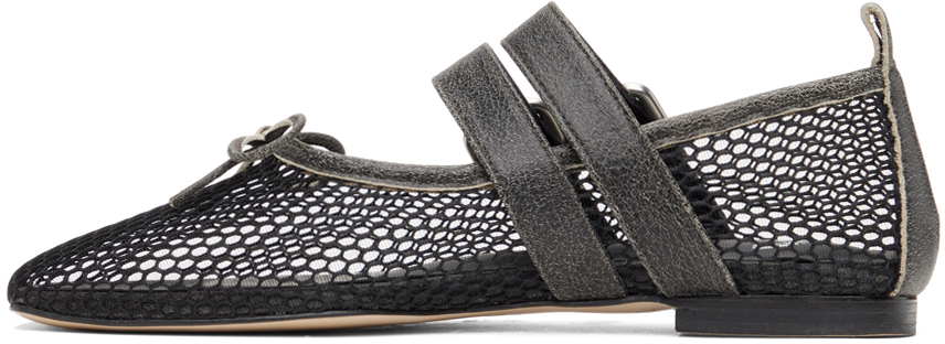 OPEN YY - Black Mesh Buckle Ballerina Flats