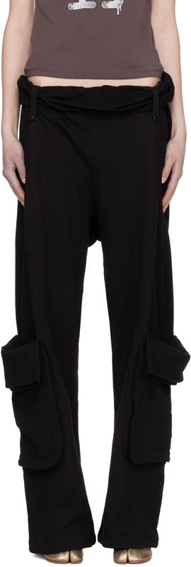 OPEN YY OPEN YY Black Rolled Waist Sweat Cargo Pants