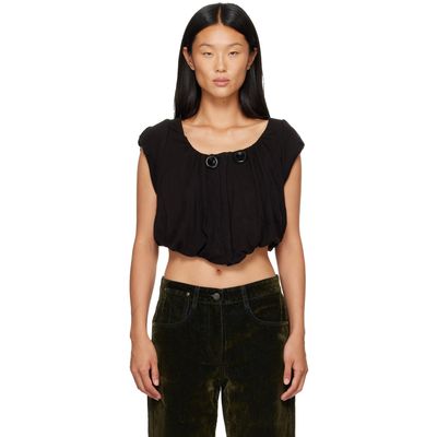 OPEN YY OPEN YY Black Shirred Jersey Vest