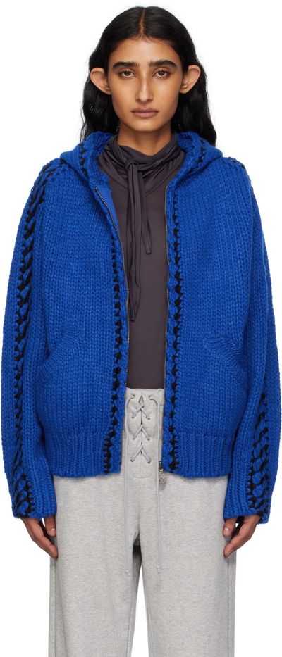 OPEN YY OPEN YY Blue Stitch Zip Up Knit Hoodie