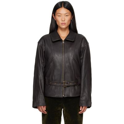 OPEN YY OPEN YY Brown Belted Leather Jacket