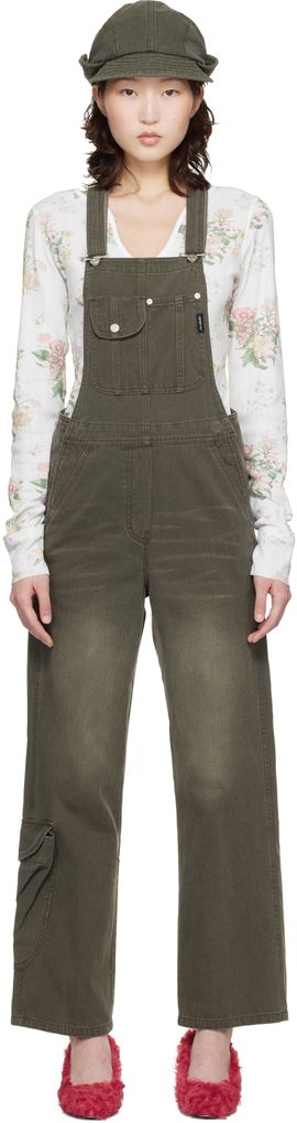 OPEN YY OPEN YY Brown Cargo Pocket Cotton Overalls