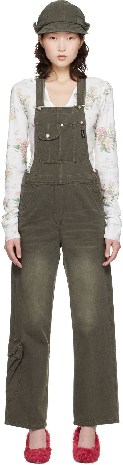 OPEN YY OPEN YY Brown Cargo Pocket Cotton Overalls