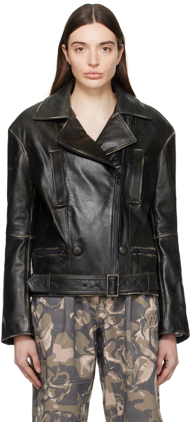 OPEN YY - Brown Distressed Leather Jacket