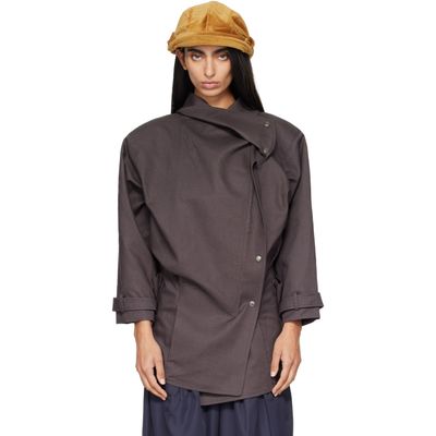 OPEN YY OPEN YY Brown Drop Collar Half Trench Jacket