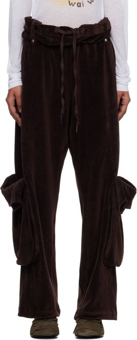 OPEN YY OPEN YY Brown Rolled Waist Velour Cargo Pants