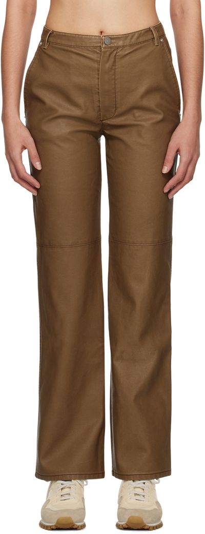 OPEN YY OPEN YY Brown Straight-Leg Faux-Leather Trousers