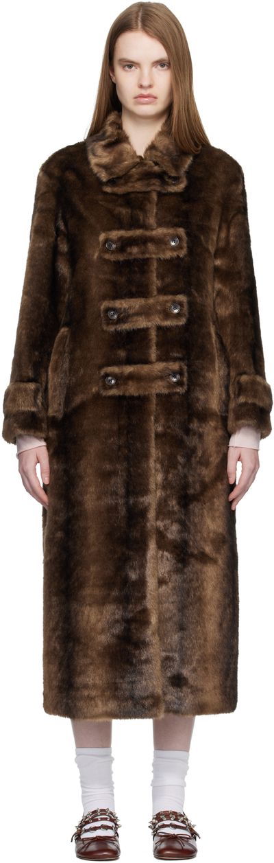 OPEN YY OPEN YY Brown Tab Toggle Faux-Fur Coat