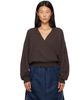 OPEN YY OPEN YY Brown Wool Criss Cross Wrap Knit Sweater - 1