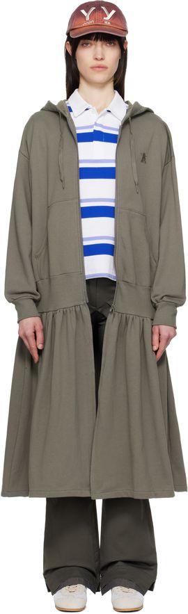 OPEN YY OPEN YY Gray Jersey Shirring Hoodie Midi Dress