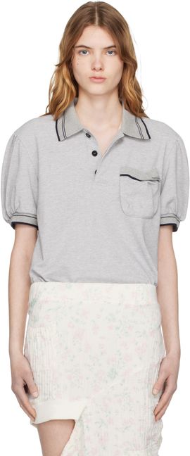 OPEN YY OPEN YY Gray Puffy Piqué Polo