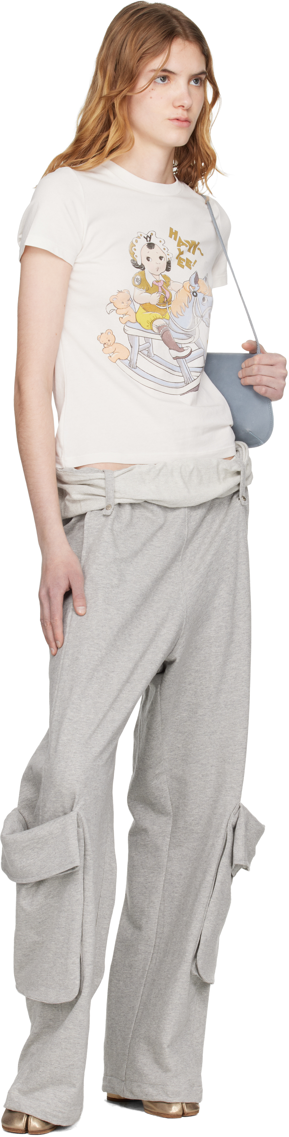 OPEN YY - Gray Rolled Waist Sweat Cargo Pants