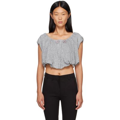 OPEN YY OPEN YY Gray Shirred Jersey Vest