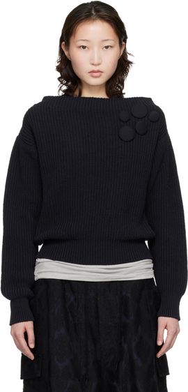 OPEN YY OPEN YY Navy Badge Applique Knit Pullover Sweater