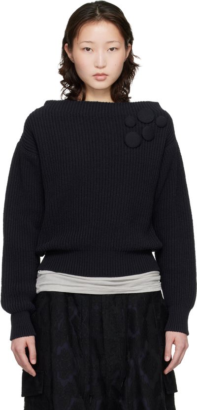 OPEN YY OPEN YY Navy Badge Applique Knit Pullover Sweater
