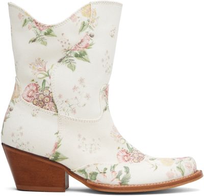 OPEN YY OPEN YY Off-White Floral Western Mid Calf Boots