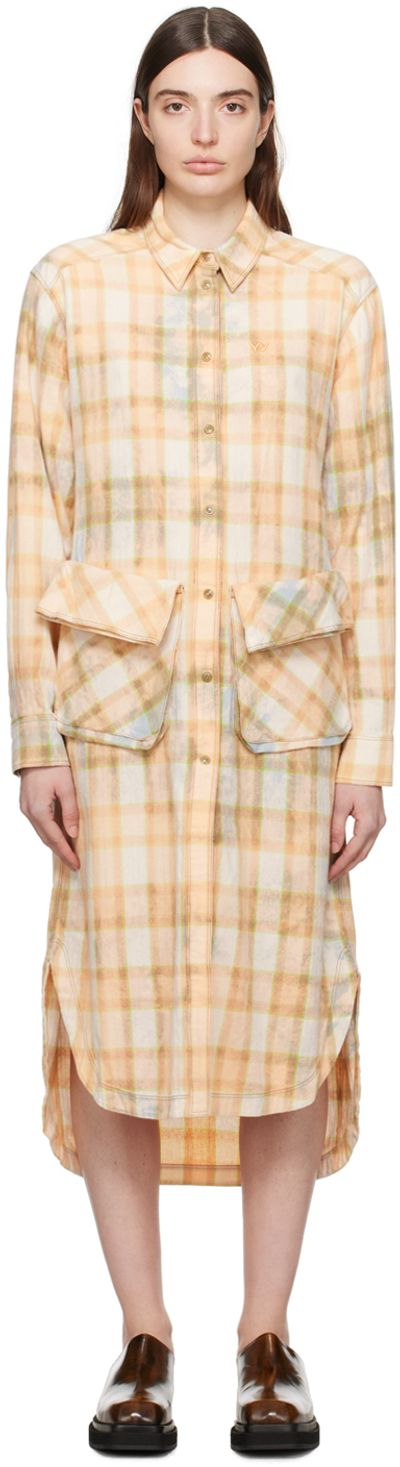 OPEN YY OPEN YY Orange Check Midi Dress
