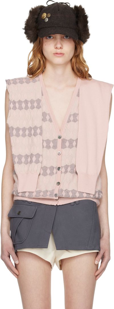 OPEN YY OPEN YY Pink Jacquard Sleeve Layered Cardigan Vest