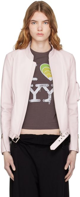 OPEN YY OPEN YY Pink Leather Radius Motor Jacket