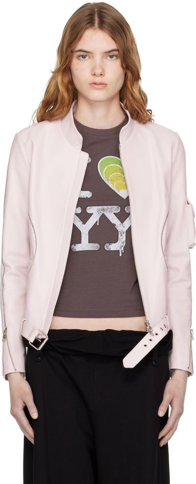 OPEN YY OPEN YY Pink Leather Radius Motor Jacket