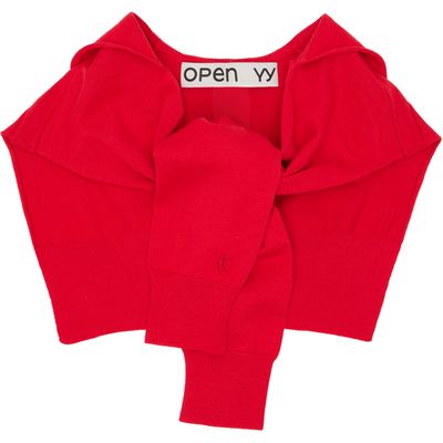 OPEN YY OPEN YY Red Hoodie Sleeve Layer Scarf Hood