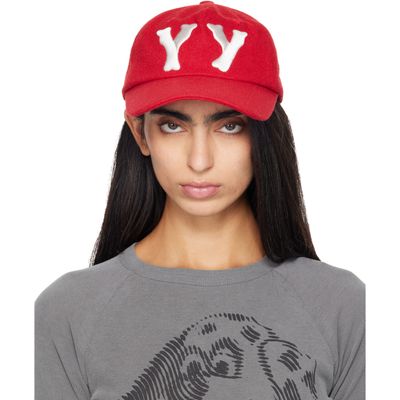 OPEN YY OPEN YY Red 'Yy' Wool Heart Bone Ball Cap