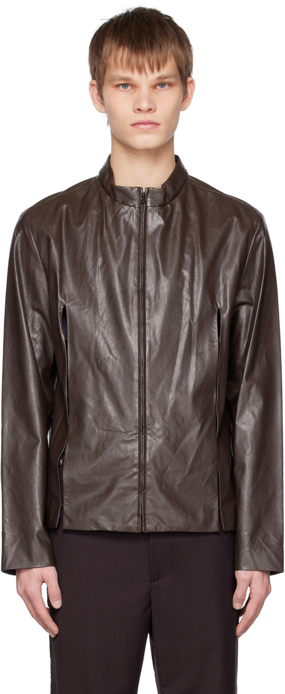 OPEN YY - SSENSE Exclusive Brown Slit Faux-Leather Jacket