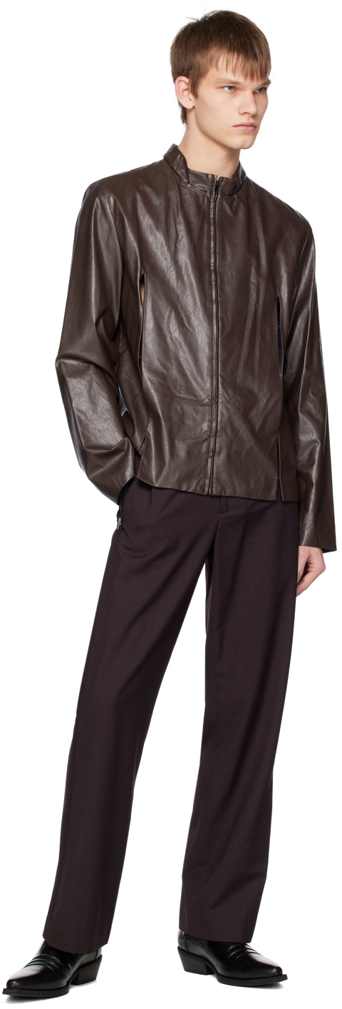 OPEN YY - SSENSE Exclusive Brown Slit Faux-Leather Jacket