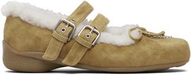 OPEN YY OPEN YY Tan Shearling Heart Stud Ballet Flats