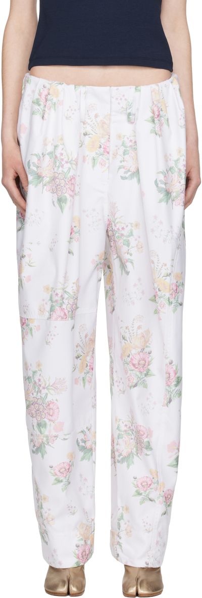 OPEN YY OPEN YY White Full Gather Floral Trousers