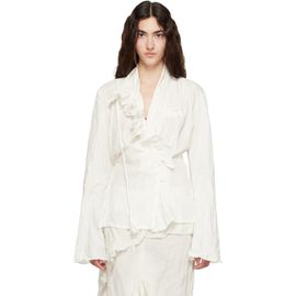 OPEN YY OPEN YY White Unbalanced Ruffle Blouse
