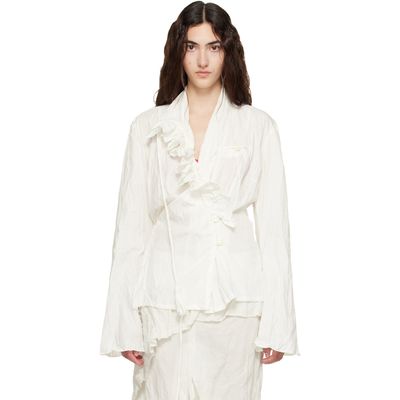 OPEN YY OPEN YY White Unbalanced Ruffle Blouse
