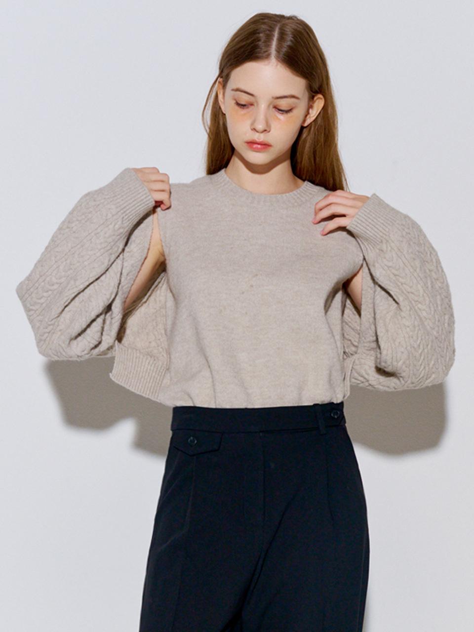 OPENING SUNSHINE - Cable bolero cardigan set_Beige