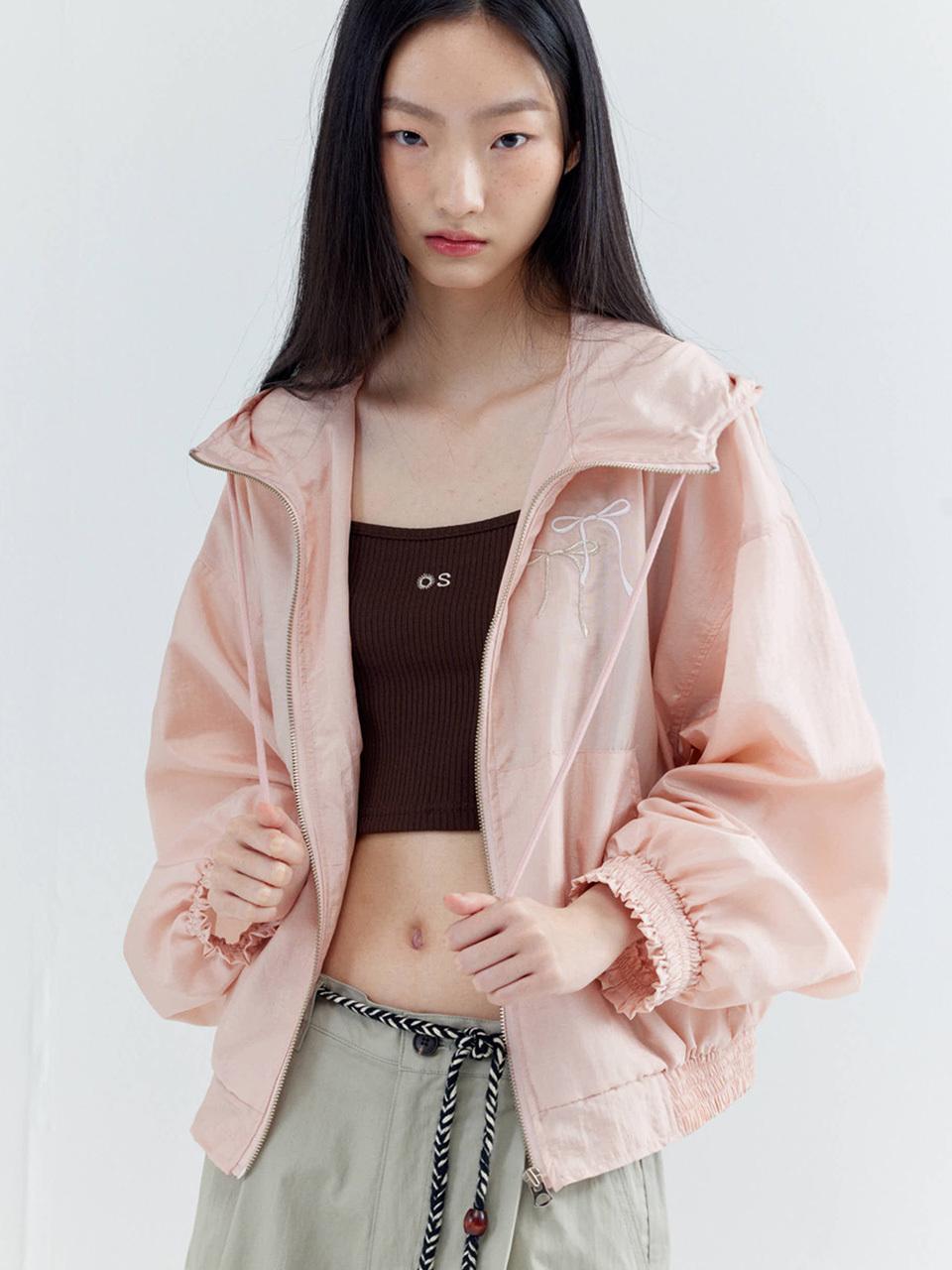 OPENING SUNSHINE Double Ribbon Nylon Wind breaker Jacket [Pink]