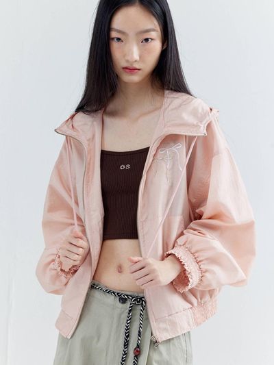 OPENING SUNSHINE Double Ribbon Nylon Wind breaker Jacket [Pink]