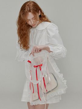 OPENING SUNSHINE Organza ribbon detail shirring bag_White