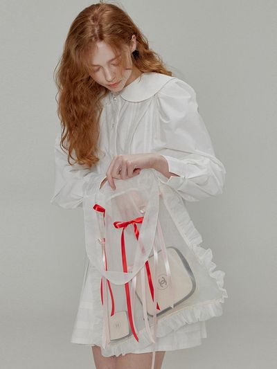 OPENING SUNSHINE Organza ribbon detail shirring bag_White