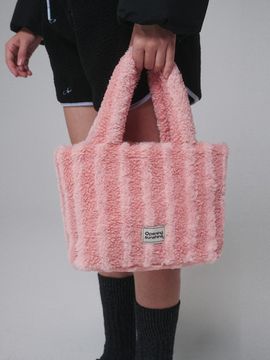 OPENING SUNSHINE Striped shearling tote bag_Pink