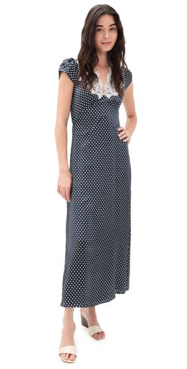 o.p.t o. p.t Kasey Silk Midi Dress Midnight Polka Dot