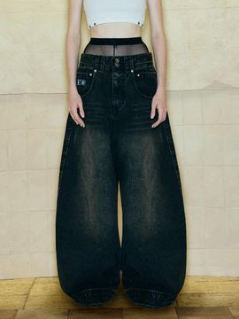 OPUS 0012 Melted Wide Fit Denim Pants [Black]