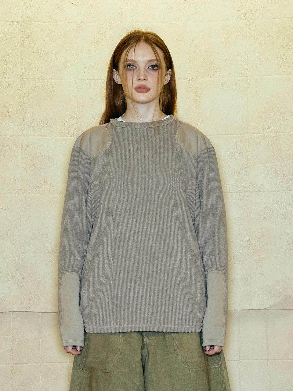 OPUS 0012 Patch Fingerhole Vintage Knit T-shirt [Beige] (Op. 07)