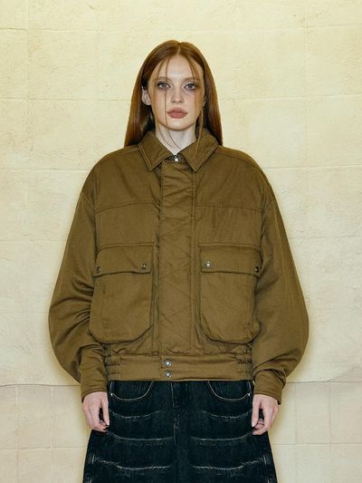 OPUS 0012 Quilted Vintage-Inspired Workwear Bomber Jacket [Brown]