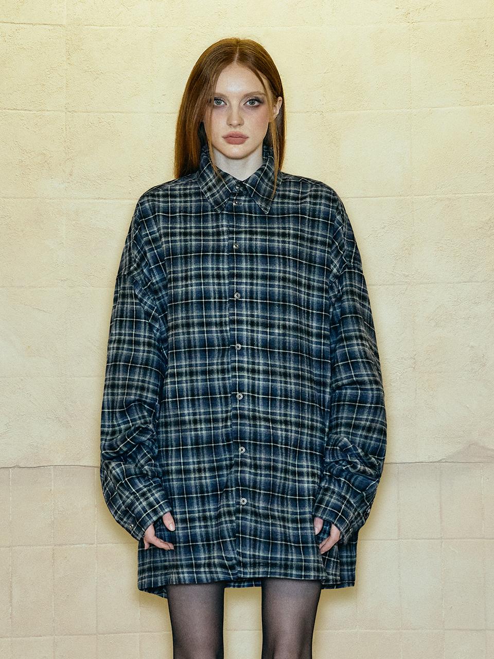 OPUS 0012 Vintage Check Embroidered Long Sleeve Shirt [Dark Blue]